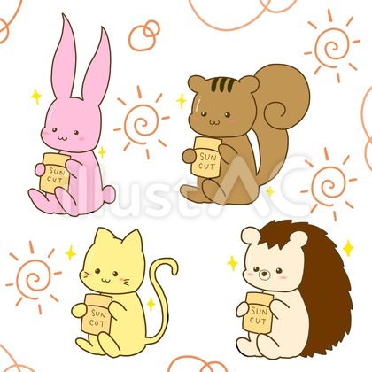 日焼け止めでスキンケアする動物セット