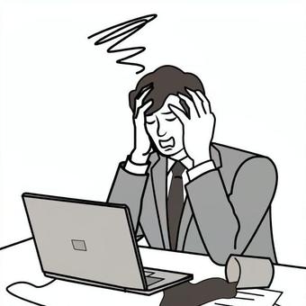 デスクで頭を抱えるサラリーマン サラリーマン,男性,スーツ,ノートpc,困る,悩む,考える,ストレス,仕事,デスクワークのイラスト素材