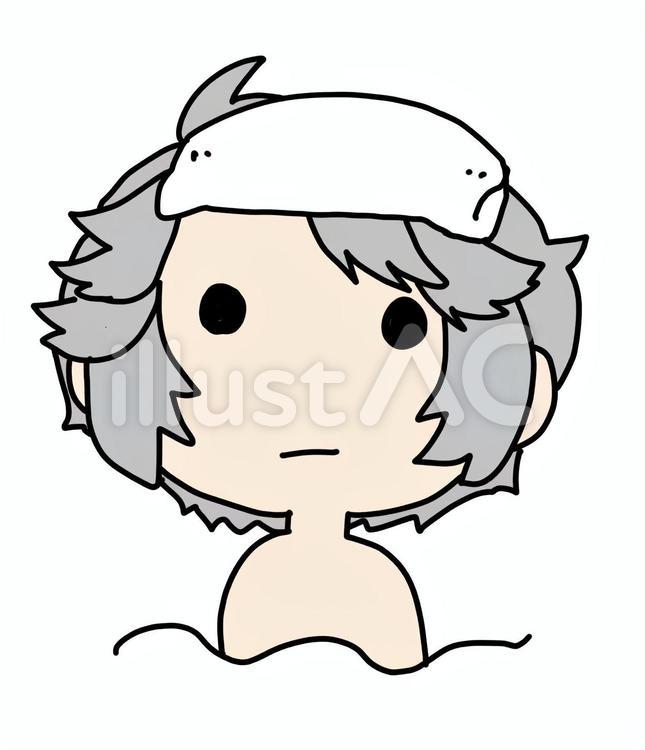無表情でお湯に入るおばあさん 無表情,お湯,おばあさんのイラスト素材
