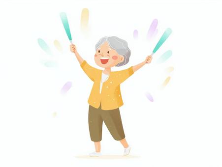 応援棒を持って喜ぶおばあちゃんのイラスト