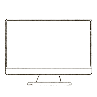 手描きのデスクトップパソコン　線画 パソコン,デスクトップ,画面,線画,手描きのイラスト素材