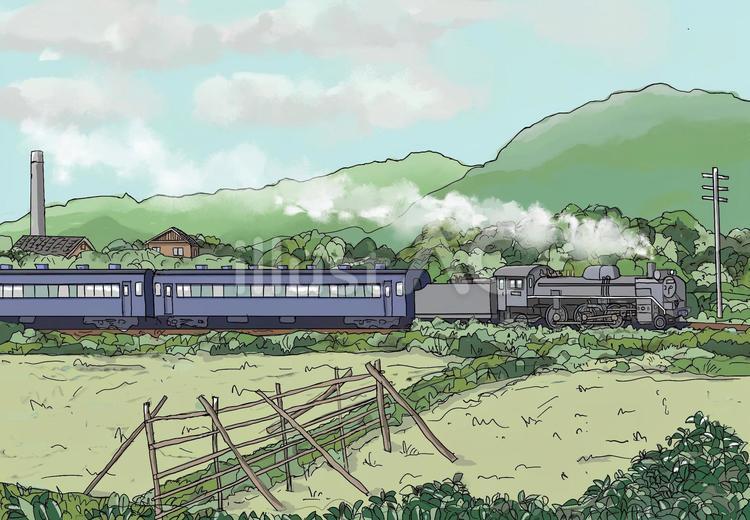 畑を走るSL 蒸気機関車,鉄道,懐かしいのイラスト素材