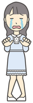 ワンピースお嬢様-205-全身 涙,お嬢様,女性,女の子,オシャレ,人物,かわいい,号泣,泣く,悲しむのイラスト素材