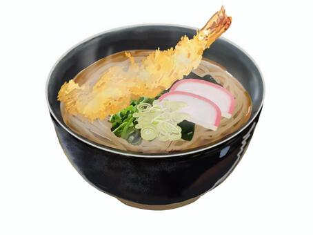 海老の天ぷら蕎麦２（単品）湯気あり 海老,えび,天ぷら,蕎麦,そば,湯気,食べ物,和食,エビ,日本食のイラスト素材