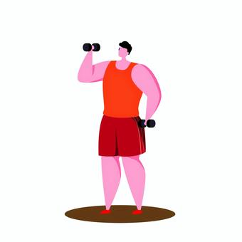 ウェイトリフティング 019 筋トレ,ダンベル,トレーニング,男性,運動,フィットネス,エクササイズ,ウェイト,赤いズボン,オレンジのシャツのイラスト素材