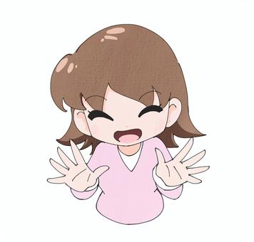 手を前に広げてる秋子(春ver) 女性,女の子,挨拶,あいさつ,元気,明るい,春のイラスト素材