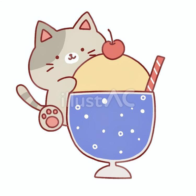 猫とクリームソーダ クリームソーダ,猫,夏のイラスト素材