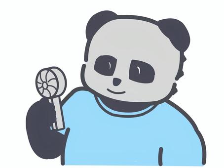ハンドファンを持つパンダさん2 パンダ,ファン,ハンド,熱中症,冷風,涼しい,夏,半袖のイラスト素材