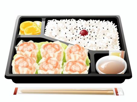 エビ焼売弁当 エビ焼売,弁当,昼食,中華料理,料理,食べ物,焼売,ご飯,梅干し,ごまのイラスト素材