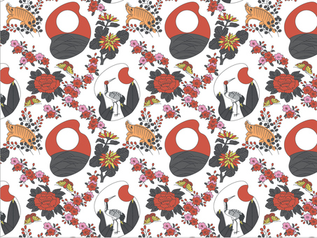 花札パターン０１ 花札,パターン,和風,日本,蝶,遊び,松,鶴,桜,赤萩のイラスト素材