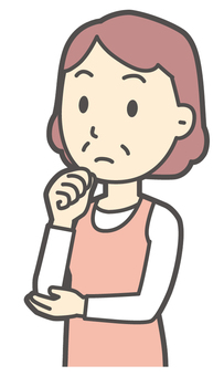  ふむふむと聞いて考えているおばさん 考える,女性,人,人物,主婦,中年,シニア,エプロン,ママ,お母さんのイラスト素材