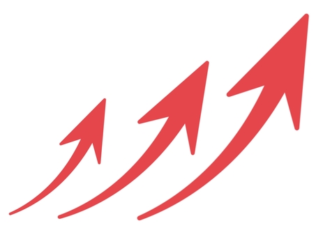 上昇する3本の赤矢印 赤,矢印,上昇,斜め,上,上がる,伸びる,記号,マーク,示すのイラスト素材