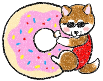 サマーシバイヌケーション赤 柴犬,犬,水着,浮き輪,スイカ,夏,ビーチ,ドーナツ,サマー,夏休みのイラスト素材
