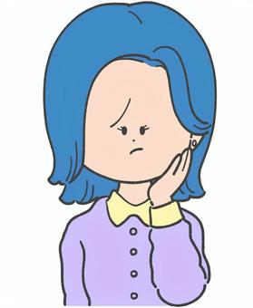 困る女性の手描きイラスト 困る,悩む,女性,人物,不安,心配,手描き,挿絵,単品,大人のイラスト素材