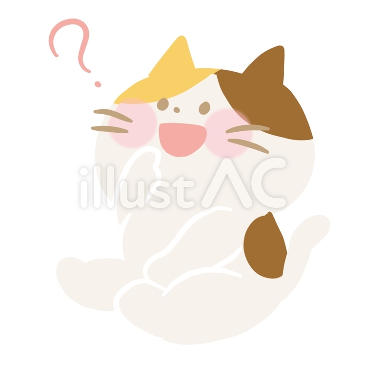 考えるアニマル、みけねこ　線なし ねこ,動物,かわいいのイラスト素材