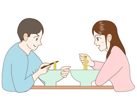 ラーメンを食べる男女 男女,二人,ラーメン,食事,外食のイラスト素材