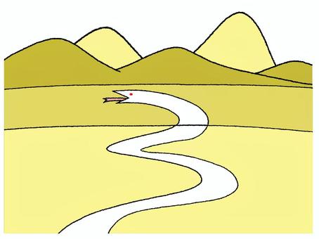 不思議な道 道,不思議,蛇,山,pop調,手描き,素材,商用可,無料,フリーのイラスト素材