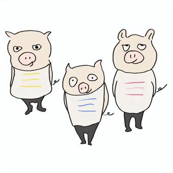 三匹の豚のイラスト。 三匹,豚,動物,ボーダー,可愛いのイラスト素材