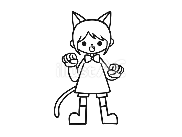 ハロウィン　仮装　猫　鼻付き　線画 ハロウィン,仮装,人物のイラスト素材