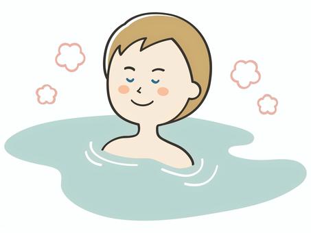 温泉に浸かる白人男性 温泉,銭湯,お風呂,風呂,入浴,露天風呂,湯船,浸かる,リラックス,健康のイラスト素材