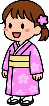 ピンクの着物の女の子です。 着物,シンプル,子供,七五三,お正月,日本,式典,イベント,パーティー,和装のイラスト素材