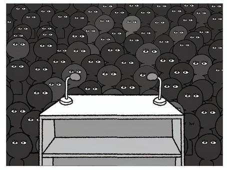 登場を待つ観客 観客,暗闇,待つ,目,瞳,演説,シルエット,机,大勢,マイクのイラスト素材