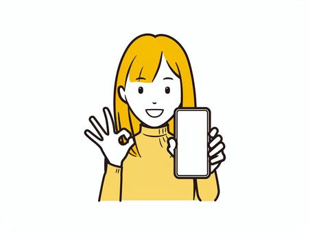 スマホを見せてOKサインをするニット女性 スマホ,スマートフォン,携帯電話,ok,サイン,ニット,セーター,カジュアル,女性,女の子のイラスト素材