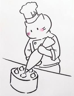 クリームを絞るねこパティシエ パティシエ,クリーム,絞り,ケーキ,ねこ,ケーキ作り,ケーキ屋さん,洋菓子店,シェフ,お菓子作りのイラスト素材