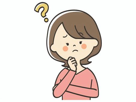 考える若い女性 考える,困る,不安,悩む,はてな,謎,不思議,疑問,質問,わからないのイラスト素材