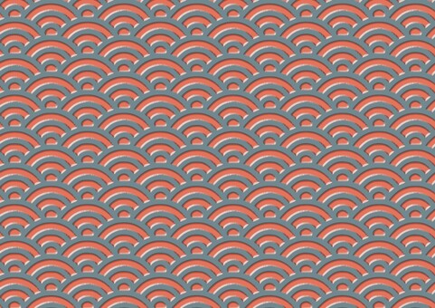 ぷっくりした青灰とオレンジの青海波 ぷっくり,凹凸,立体感,パターン,テクスチャ,和柄,和風,青海波,幾何学,波のイラスト素材