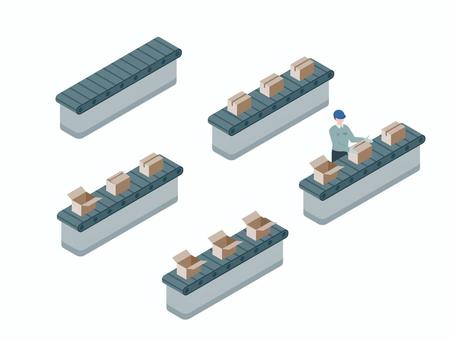 アイソメトリック_ベルトコンベア アイソメトリック,立体,アイソメ,斜め上,工場,機械,生産ライン,製造,コンベア,ベルトのイラスト素材