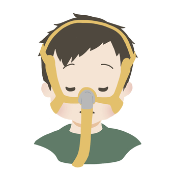 鼻マスクをつけた男の子/寝顔 鼻マスクをつけた男の子/寝顔 医療的ケア児,人工呼吸器,鼻マスク,nppv,バイパップ,病院,小児科,在宅医療,医ケア,看護のイラスト素材