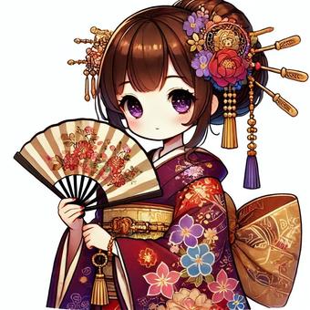 A pretty courtesan wearing a beautiful kimono, kimono, courtesan, female, JPG and PNG