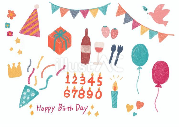 誕生日の飾りたち 数字,ろうそく,クラッカーのイラスト素材