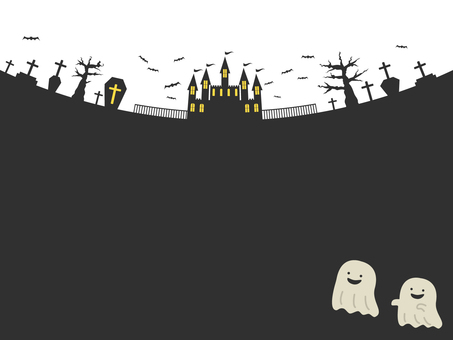 秋素材　ハロウィンのシルエット枠　3 ハロウィン,秋,背景,フレーム,自然,10月,手描き,コウモリ,おばけ,シンプルのイラスト素材