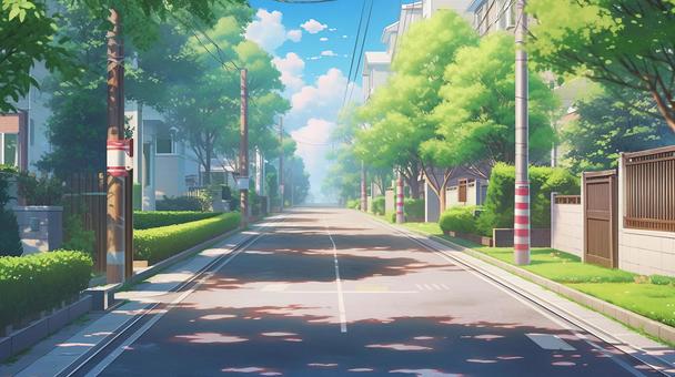 Illustration, landscape, residential area, blue sky, 