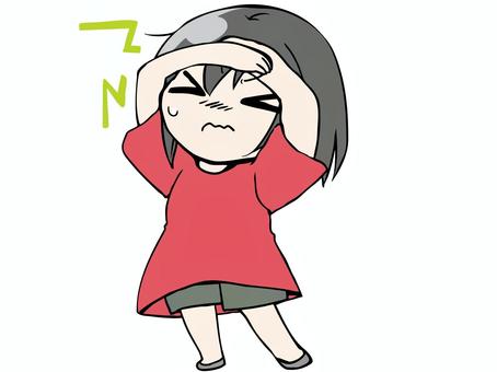 こども 頭痛 子供,女の子,短パン,頭痛,病気,体調不良,汗,ポーズ,ユーモア,白背景のイラスト素材