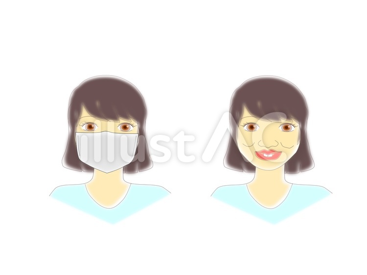 マスクありとなしでギャップのある女性 女性,マスク,マスクありのイラスト素材