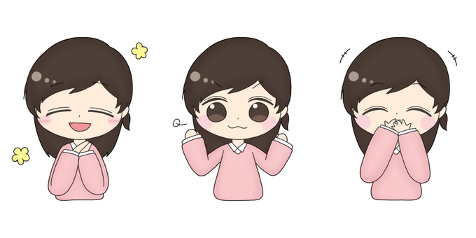 楽しそうな女性のイラスト 女性,主婦,学生,微笑む,笑う,クスクス,ふんす,嬉しい,楽しいのイラスト素材