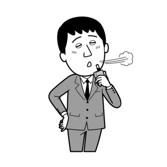 電子タバコを吸うビジネスマン_モノクロ 男性,ビジネスマン,社会人,電子タバコ,電子機器,加熱式,タバコ,カートリッジ,リキッド,蒸気のイラスト素材