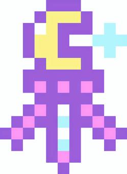 ドット絵の魔法少女風ステッキ(月) 魔法少女,魔法,武器,杖,ステッキ,ロッド,月,リボン,ゆめかわいい,かわいいのイラスト素材