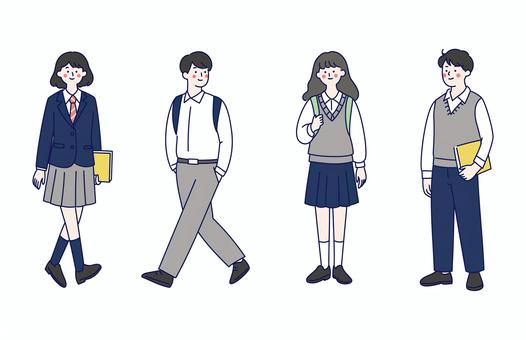 長袖制服の学生男女セット 学生,高校生,中学生,制服,長袖,通学,登校,学校,勉強,本のイラスト素材
