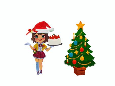 クリスマスパーティーケーキのサンタガール クリスマス,サンタクロース,サンタ,サンタガール,クリスマスツリー,イチゴ,苺,いちご,クリスマスケーキ,ケーキのイラスト素材