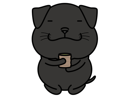 黒ラブラドールさん お茶 ラブラドール,ラブラドールレトリバー,黒,お茶,湯飲み,休憩,一服,寛ぐ,犬,動物のイラスト素材