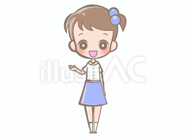 全身-女の子-示す-笑顔200817 女の子,笑顔,示すのイラスト素材