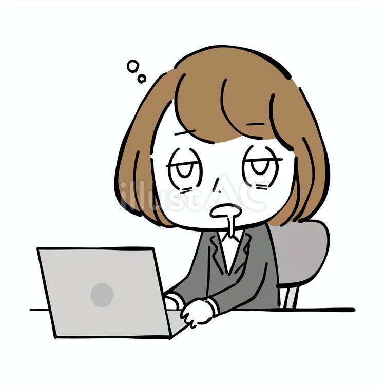 仕事中に眠気に襲われる女性 仕事,眠気,眠いのイラスト素材