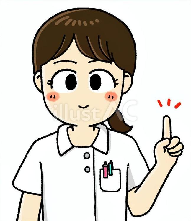指さしをしている看護師（左手） 看護師,看護婦,ナースのイラスト素材