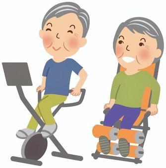 高齢者のジム シニア,ジム,スポーツ,トレーニングマシン,高齢者,男性,女性のイラスト素材