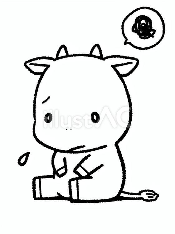 線画＊落ち込むウシ（乳牛） 動物,牛,乳牛のイラスト素材