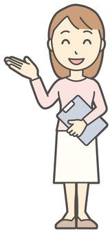  ロングヘア女性-159-全身 バインダー,女性,女の子,人物,かわいい,ファイル,手かざし,こちら,どうぞ,説明のイラスト素材